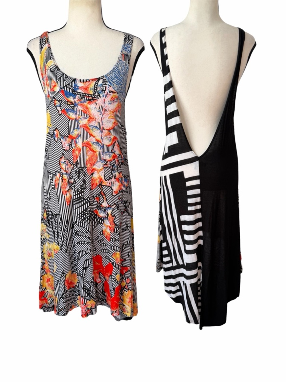 Volcom Colorful Abstract Floral High-Low Dress Open Back Swim Coverup Beach Boho